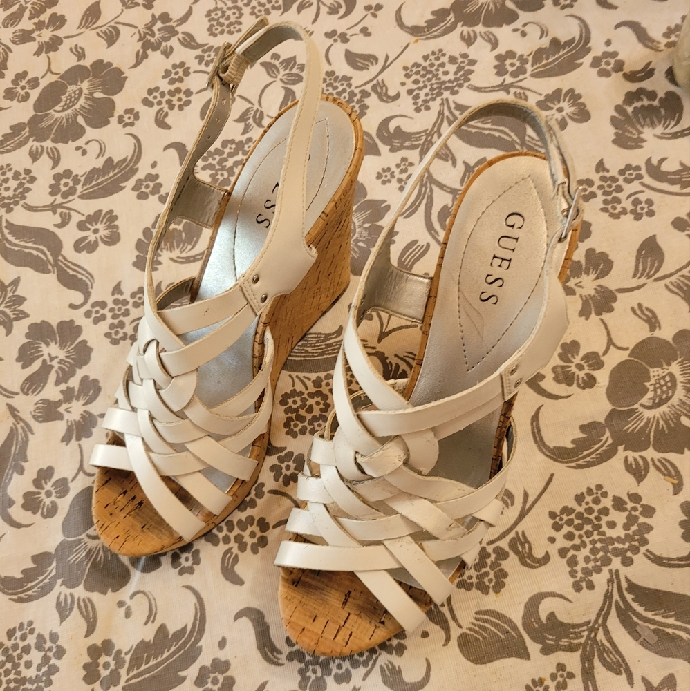 Guess Women's White Wedge Sandals 9